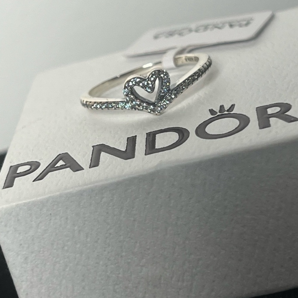 SPARKLING WISHBONE HEART PANDORA RING STERLING SILVER 925, SIZE: 56/7.5